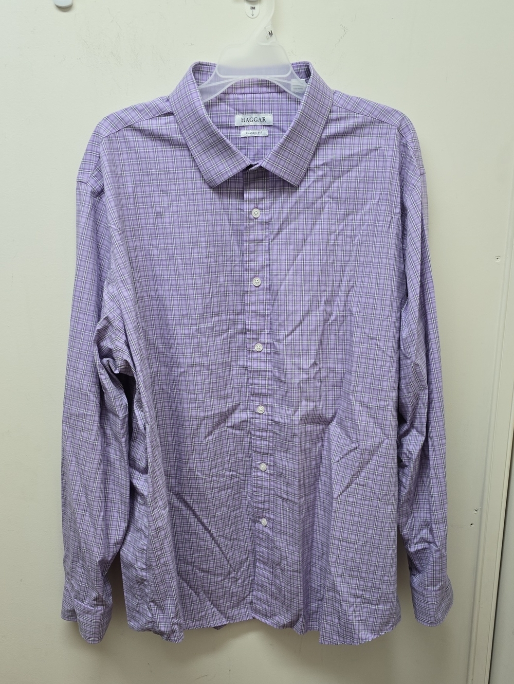Haggar Men's Light Purple Checked Dress Shirt - Size 18 - 18 1/2